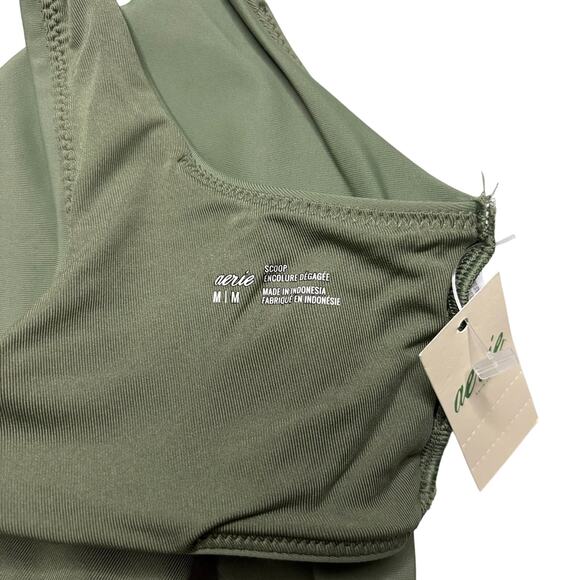 NWT Aerie Olive Green Wide Strap Scoop Neck Bikini Swim Top Medium - Picture 7 of 8
